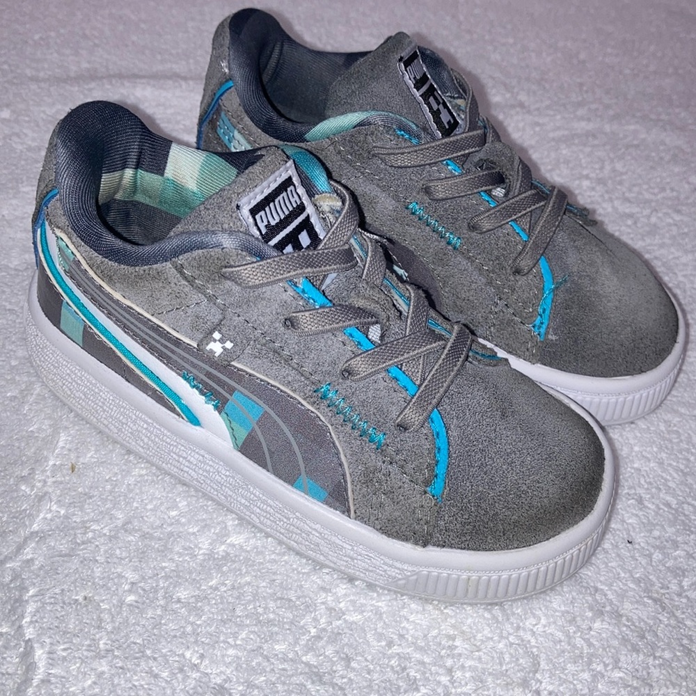 Puma Suede Minecraft Ac Inf Boys Grey Sneakers Casual Shoes 38448702 size 7c